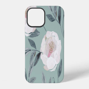 Coque iPhone 12 Pivoines Roses Blanches : Broderie Florale.