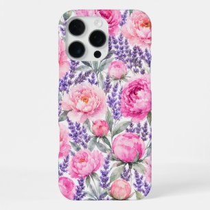 Coque iPhone 16 Pro Max Pivoines roses et lavande Motif floral aquarelle