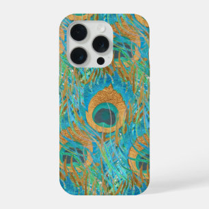 Coque iPhone 15 Pro PixDezines Dessinés à la main H2 Paon/Bleu Cobalt/