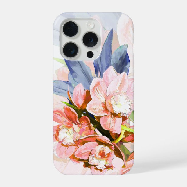 Coque iPhone PixDezines Orchid Isle, Peachy Orchids Blue Ti (Verso)