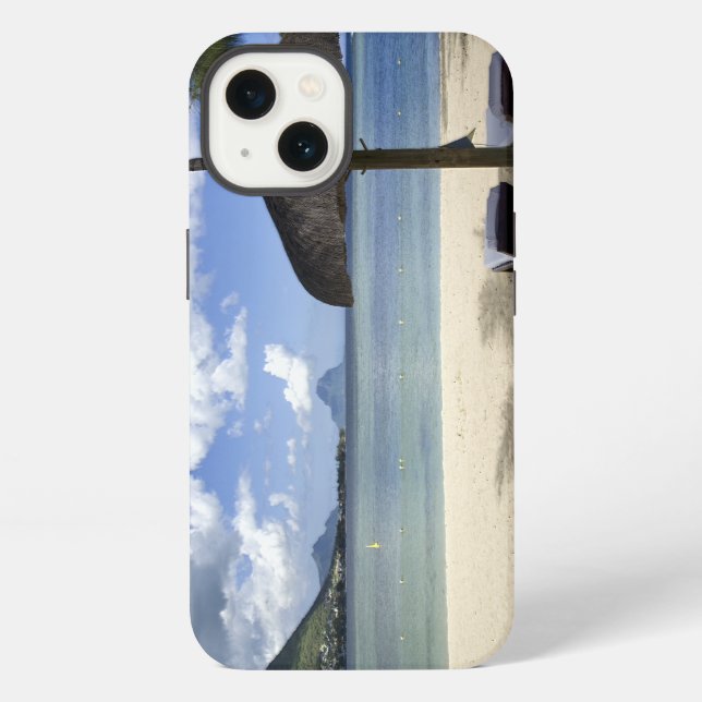Coque iPhone Plage de sable blanc et parasol (Verso)