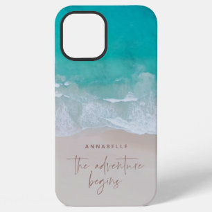 Coque iPhone 12 Pro Max plage de sable tropical océan l'aventure commence