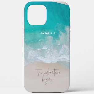 Coque iPhone 12 Pro Max plage de sable tropical océan l'aventure commence