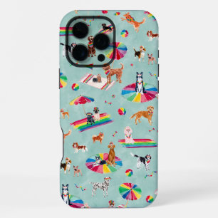 COQUE iPhone 16 PRO MAX PLAGE POUR CHIENS FIERTE ARC-EN-CIEL