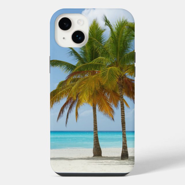 Coque iPhone Plage tropicale et palmiers (Verso)