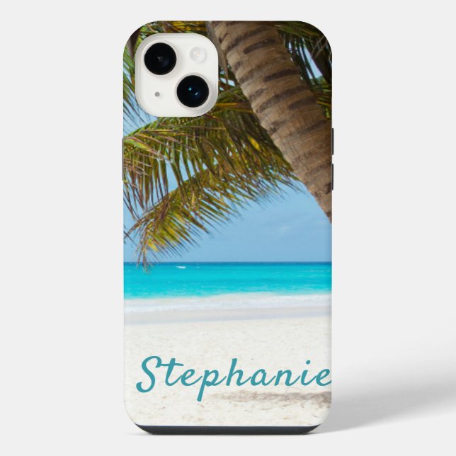 Coque iPhone Plage tropicale Monogram Palm Tree Turquoise Cool (Verso)