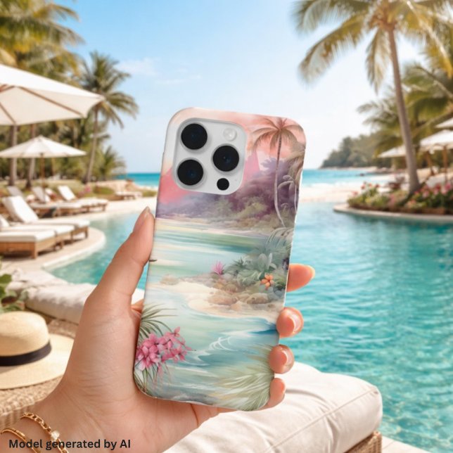 Coque iPhone Plage tropicale rose (Créateur téléchargé)