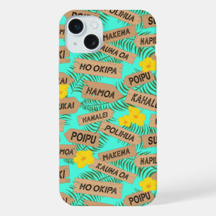 Coque iPhone 15 Plus Plages des îles hawaïennes sur fond bleu