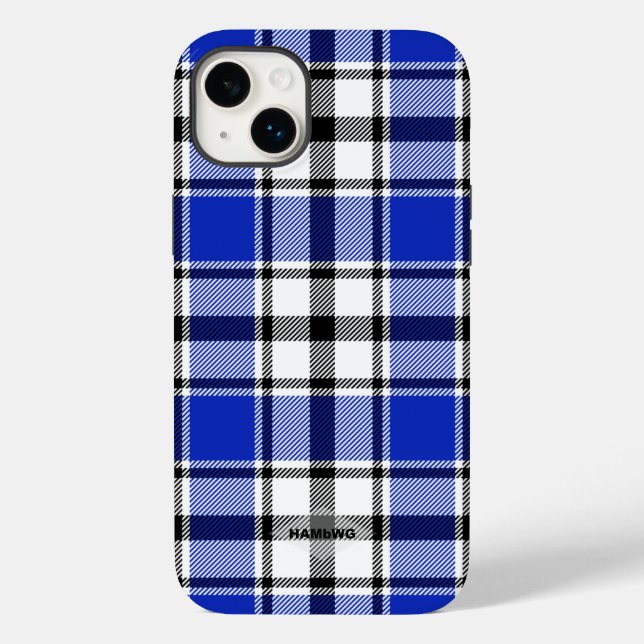 Coque iphone Plaid bleu, noir et blanc HAMbWG (Verso)