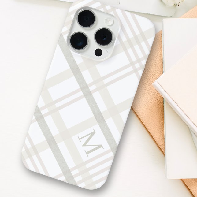 Coque iPhone Plaid Buffalo Classique Élégant Monogramme Initial (Créateur téléchargé)