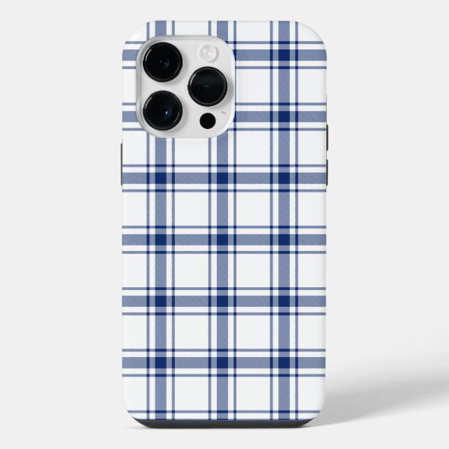 Coque iPhone Plaid Nautique Bleu et Blanc (Verso)