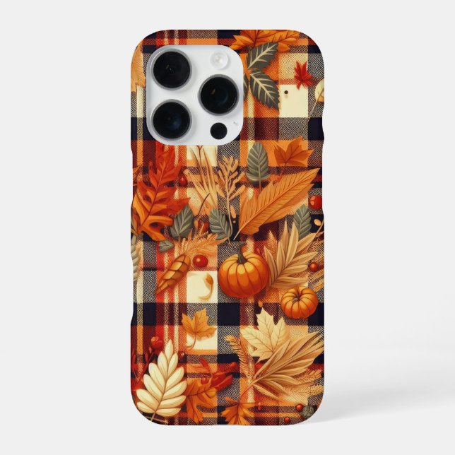 Coque iPhone Plaids d'automne citrouille Maple Feuille (Verso)