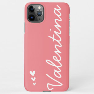 Coque iPhone 11Pro Max Plain Girly Pink Hearts Nom personnalisé Cool élég