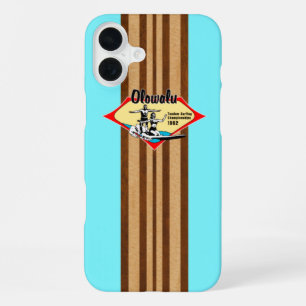 Coque iPhone 16 Plus Planche de surf aqua en faux bois Tandem Surfing H