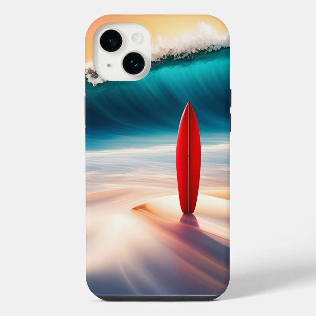 Coque iPhone Planche de surf debout dans le sable (Verso)