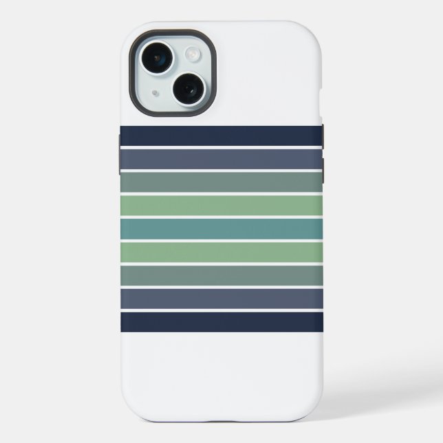 Coque iPhone Planche de surf rayée bleu et vert rétro  (Verso)