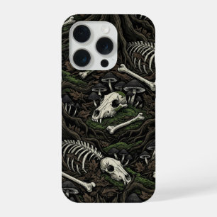 Coque iPhone 15 Pro Plancher de forêt osseux – Crâne gothique sombre e