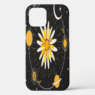 Coque iPhone 12 Planètes Sun Moon : Art Floral Graphique