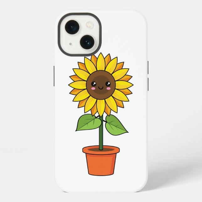 Coque iPhone Plante de tournesol Kawaii dans un pot (Verso)