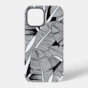 Coque iPhone 12 Plante exotique noir et blanc et arbre botanique à