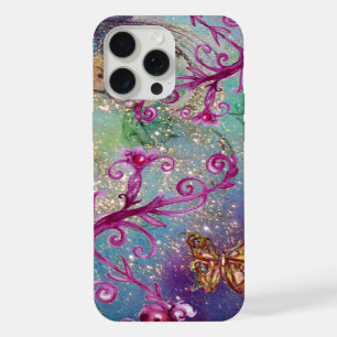 COQUE iPhone 15 PRO MAX PLANTE PAPILLON / TOURBILLONS MAGIQUES EN BLEU ÉCL