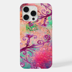 COQUE iPhone 15 PRO MAX PLANTE PAPILLON / TOURBILLONS MAGIQUES EN ROSE ÉCL