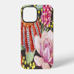 Coque iPhone 12 Plantes australiens tropicaux, motif aquarelle.