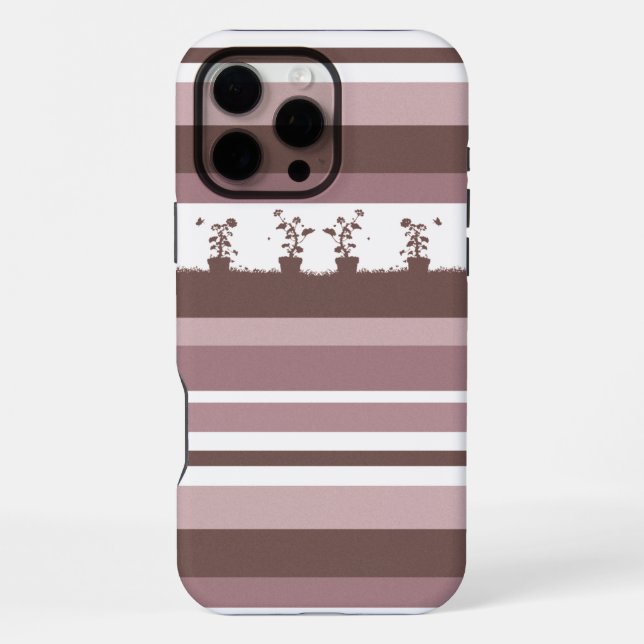 Coque iPhone Plantes en pot à motif de silhouette rayée (Verso)