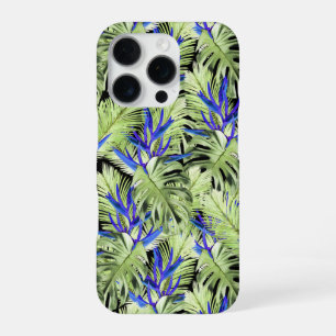 Coque iPhone 16 Pro Plantes tropicales vertes et bleues