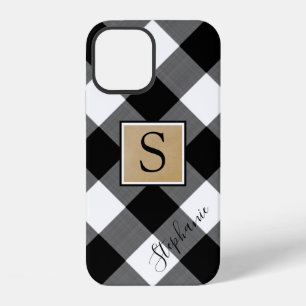 Coque iPhone 12 Plaqué monogramme écriture nom blanc noir Buffalo