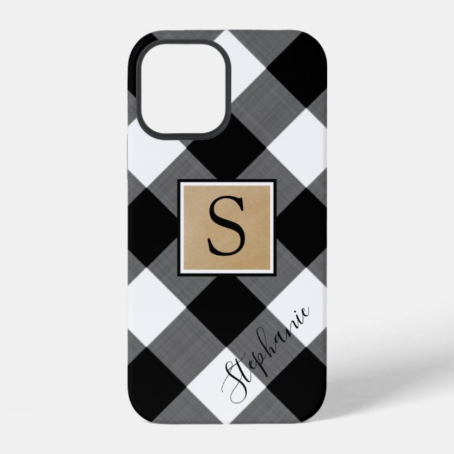 Coque iPhone Plaqué monogramme écriture nom blanc noir Buffalo (Verso)