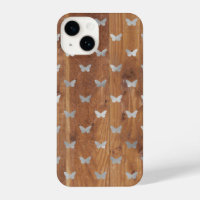 Plaques en bois et papillons en argent iPhone 14 C