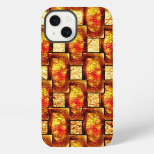 Etui iPhone 13 Plaques rectangulaires orange marron et sculpté