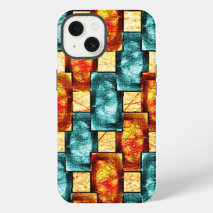 Etui iPhone 13 Plaques rectangulaires sculptées et tachées, orang