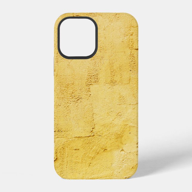 Coque iPhone plâtre texturé abstrait jaune clair sur le mur (Verso)
