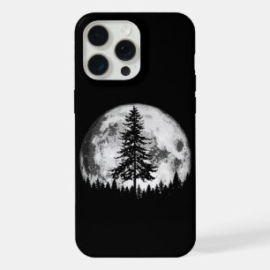 Coque iPhone 15 Pro Max Pleine lune rétro et minimaliste Arbre à pin Vinta