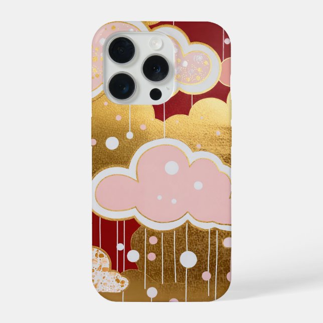 Coque iPhone Pluie Rouge Dorée (Verso)