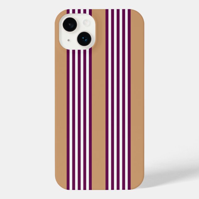 Coque iPhone Plum et blanc cinq bandes motif avec bronzage (Verso)