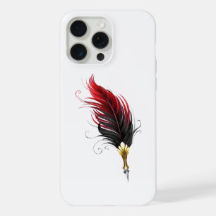 Coque iPhone 15 Pro Max Plume rouge avec pointe en or
