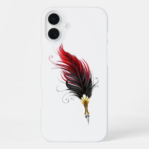 Coque iPhone 16 Plus Plume rouge avec pointe en or