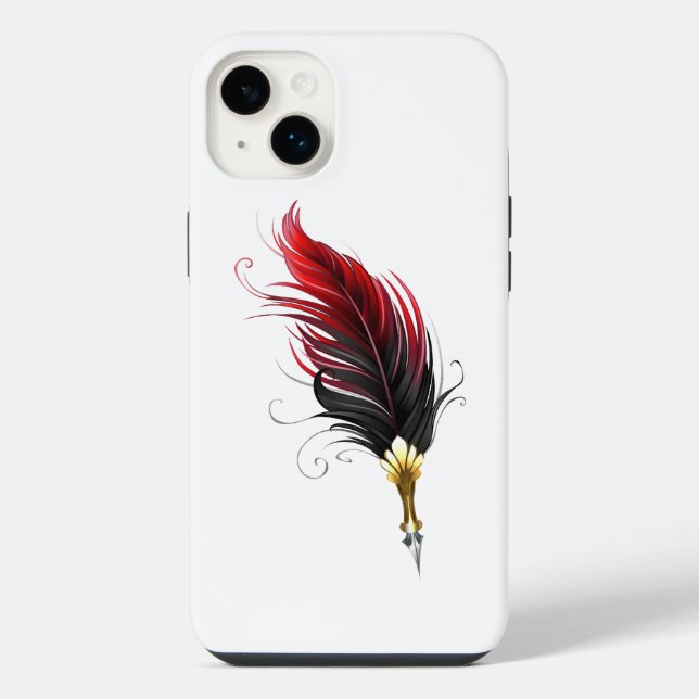 Coque iPhone Plume rouge avec pointe en or (Verso)