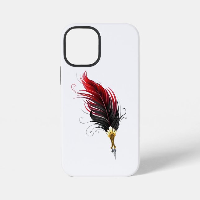 Coque iPhone Plume rouge avec pointe en or (Verso)