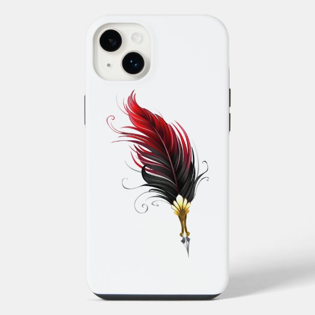 Coque iPhone Plume rouge avec pointe en or (Verso)