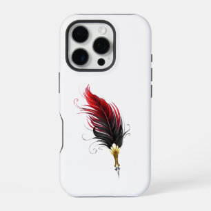 Coque iPhone 16 Pro Plume rouge avec pointe en or