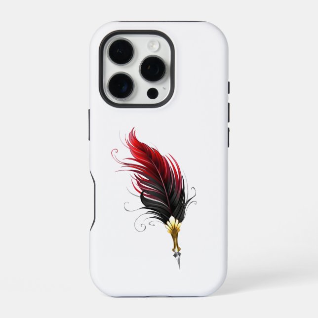 Coque iPhone Plume rouge avec pointe en or (Verso)