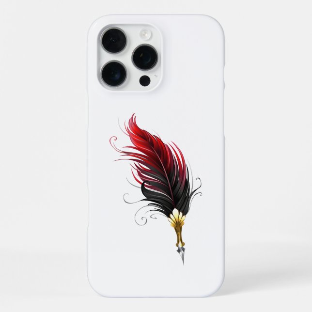 Coque iPhone Plume rouge avec pointe en or (Verso)