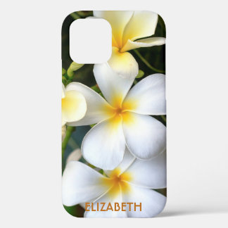 Coque iPhone 12 Plumeria blanche tropicale Nom floral personnalisé