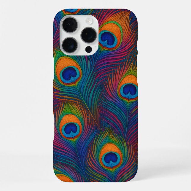 Coque iPhone Plumes de paon colorées (Verso)