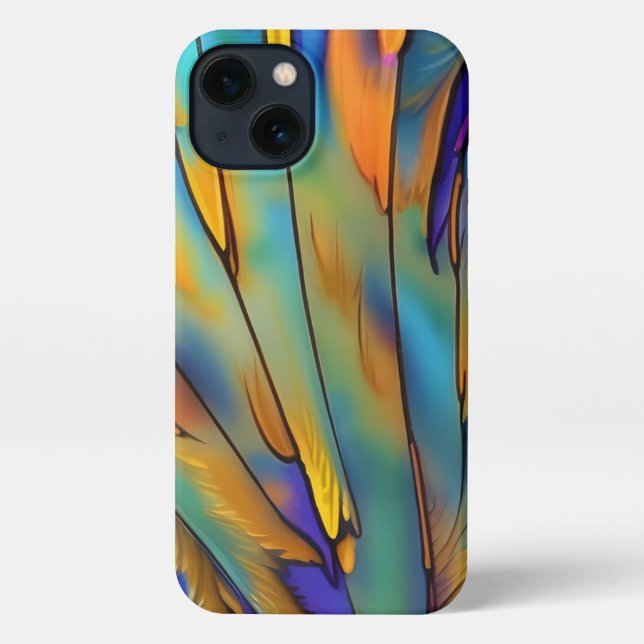 Coque iPhone Plumes en verre tendu AI Art Abstrait (Verso)