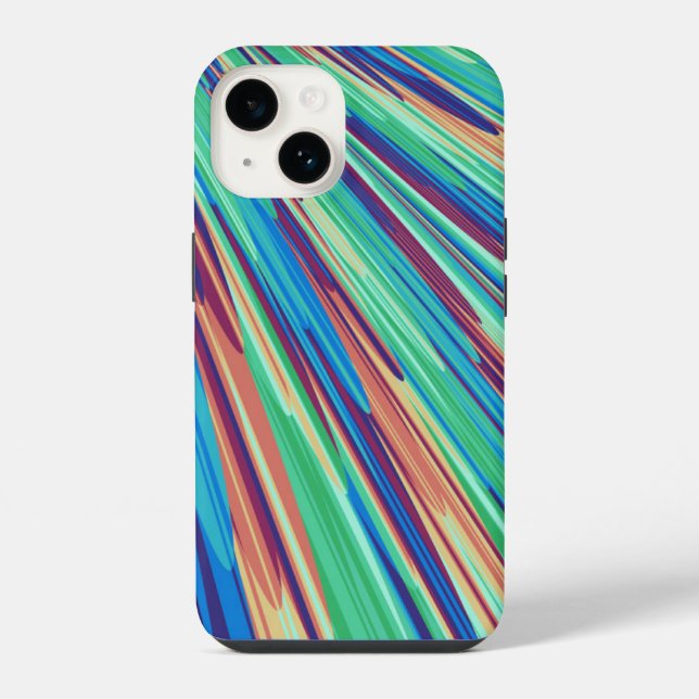 Coque iPhone Plumes géométriques abstraites bleu orange sarcell (Verso)
